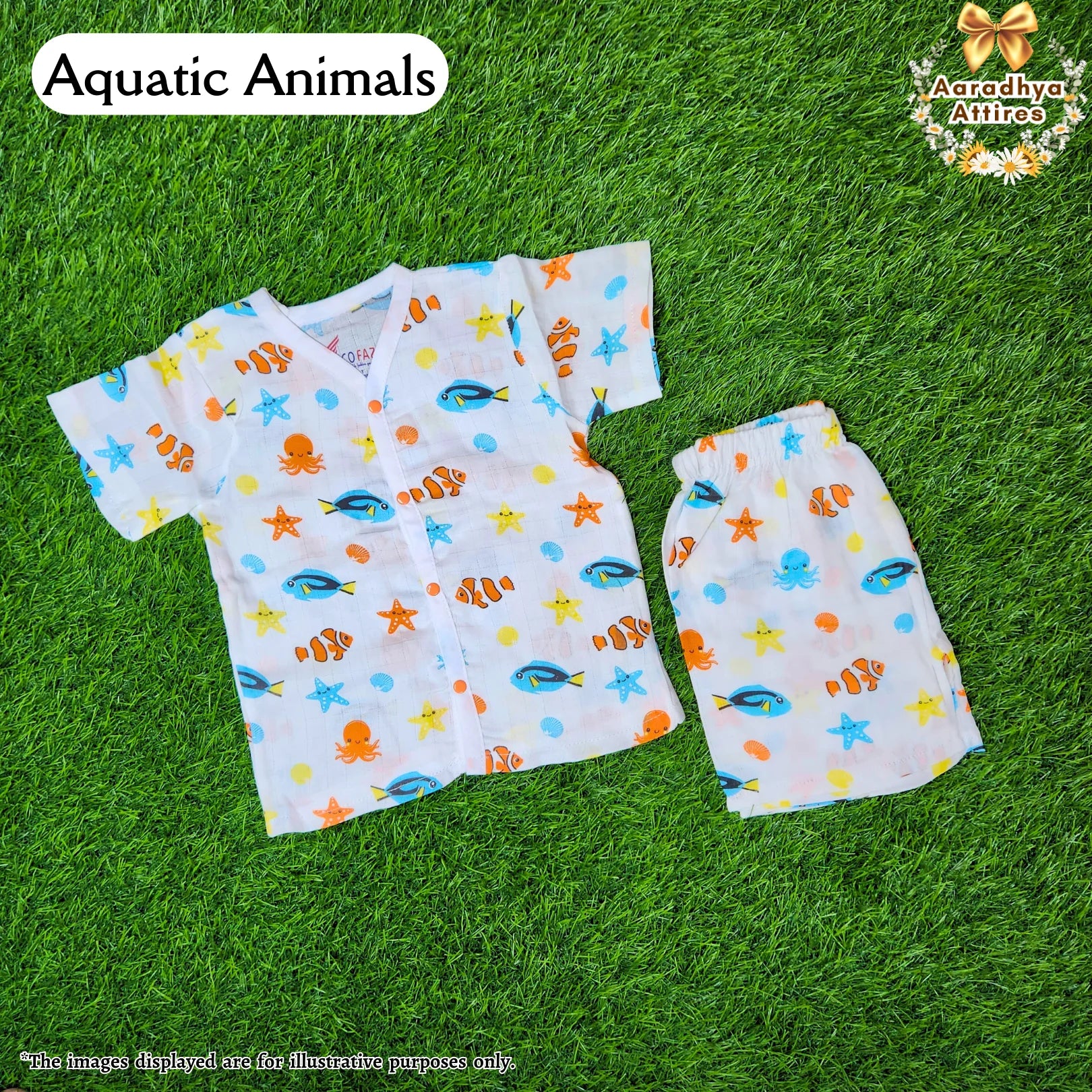 Co-Ord Set Half Sleeve & Short - Aquatic Animals - 2-3 Years