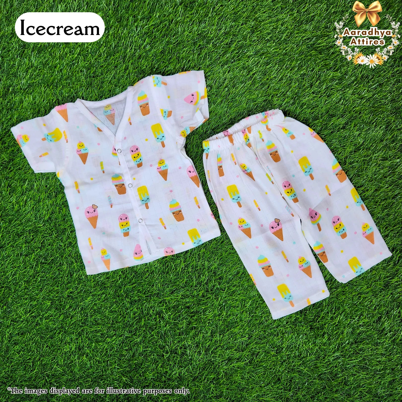 Co-Ord Set Half Sleeve & Pant - Icecream - 6-9 Month