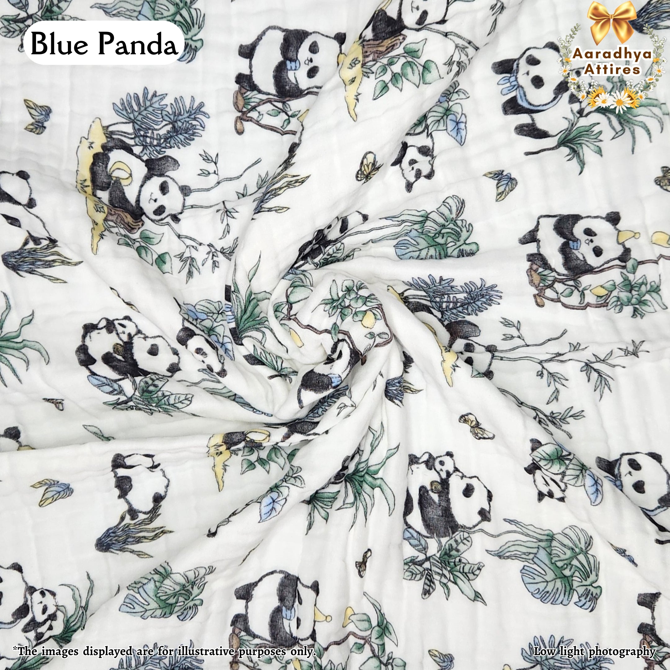 Imported Blanket - Blue Panda -100 x 100 CM (6 Layered Organic Crinkled Muslin Cotton)