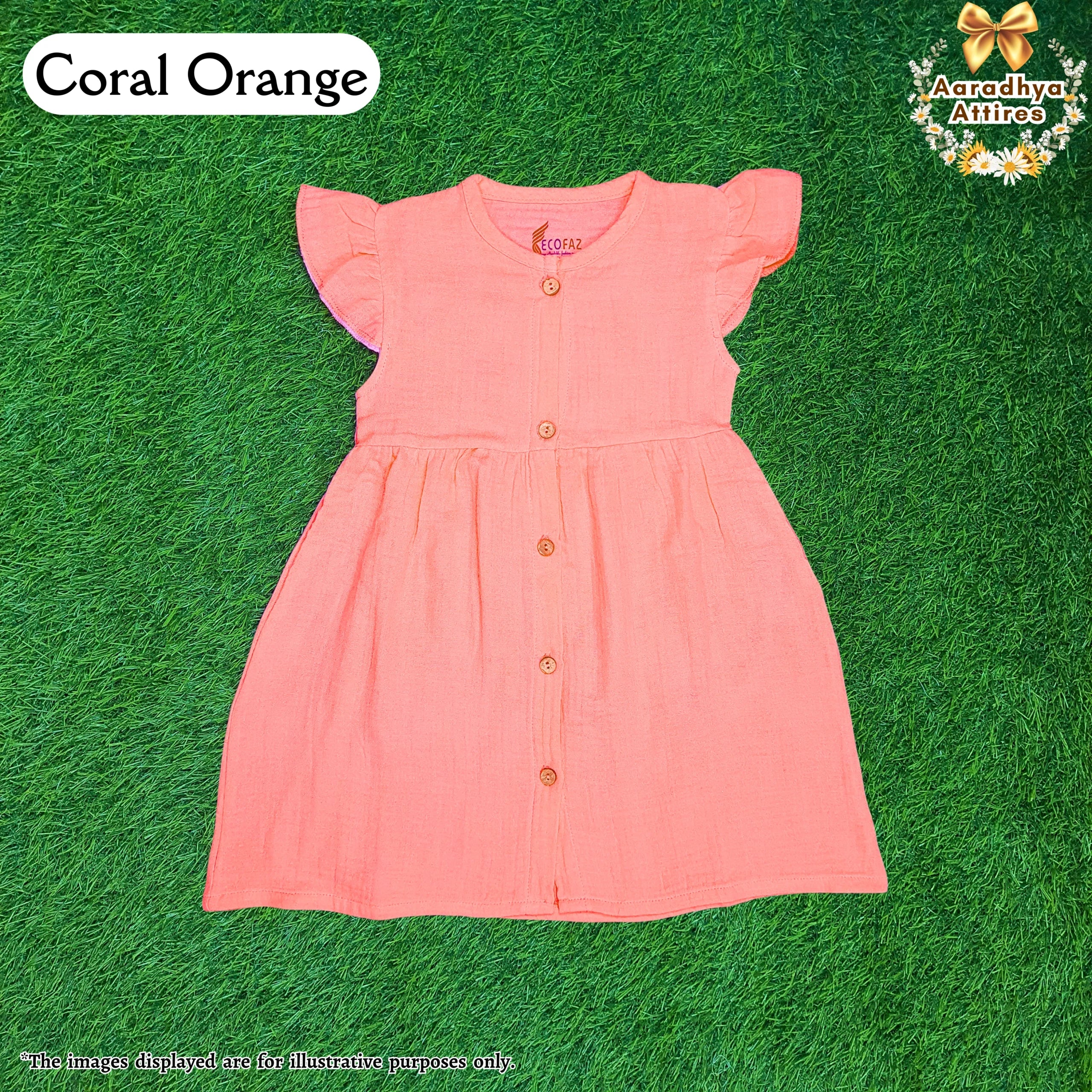 Button Frock - Coral Orange - 2-3 Years.