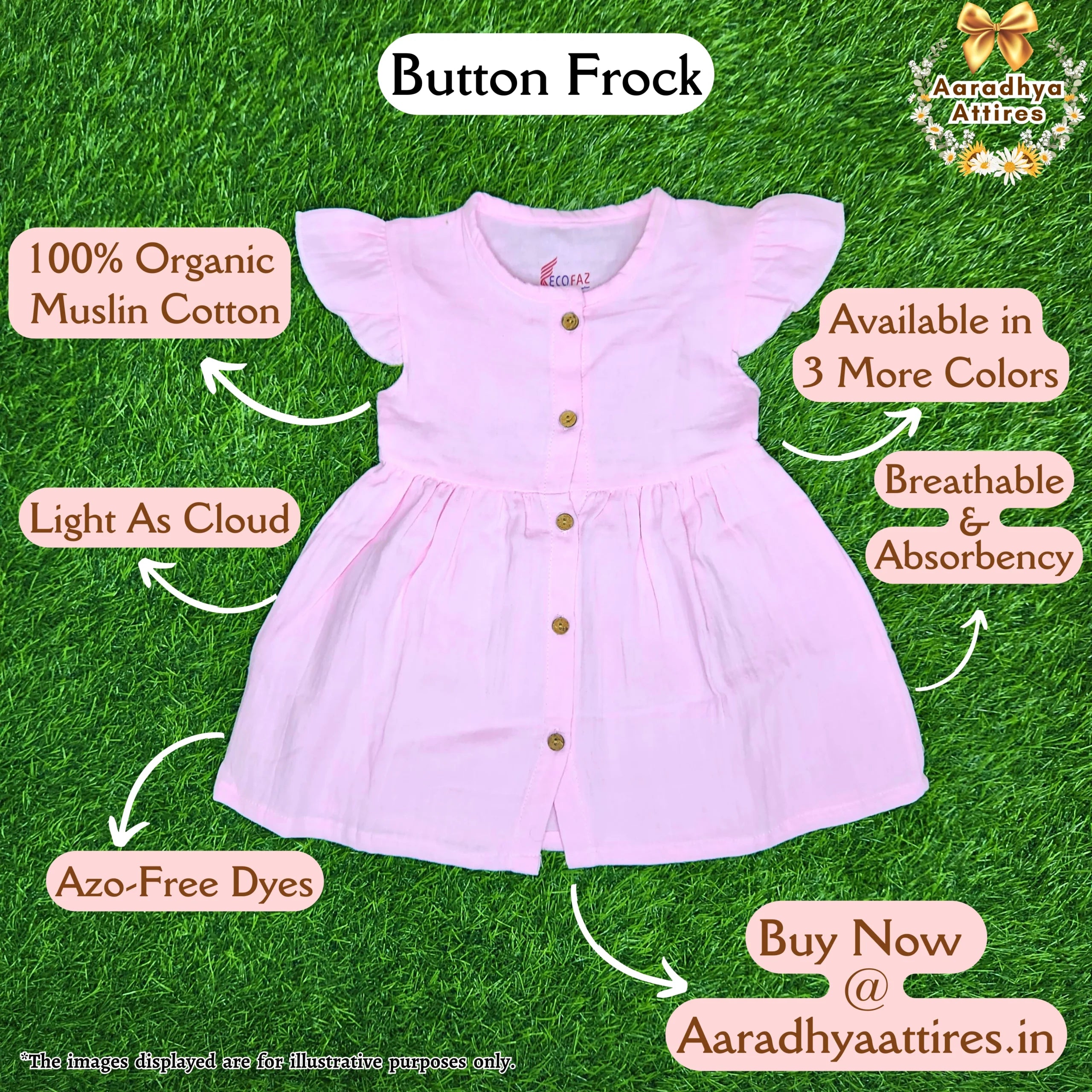 Button Frock - Yellow - 1-2 Years.