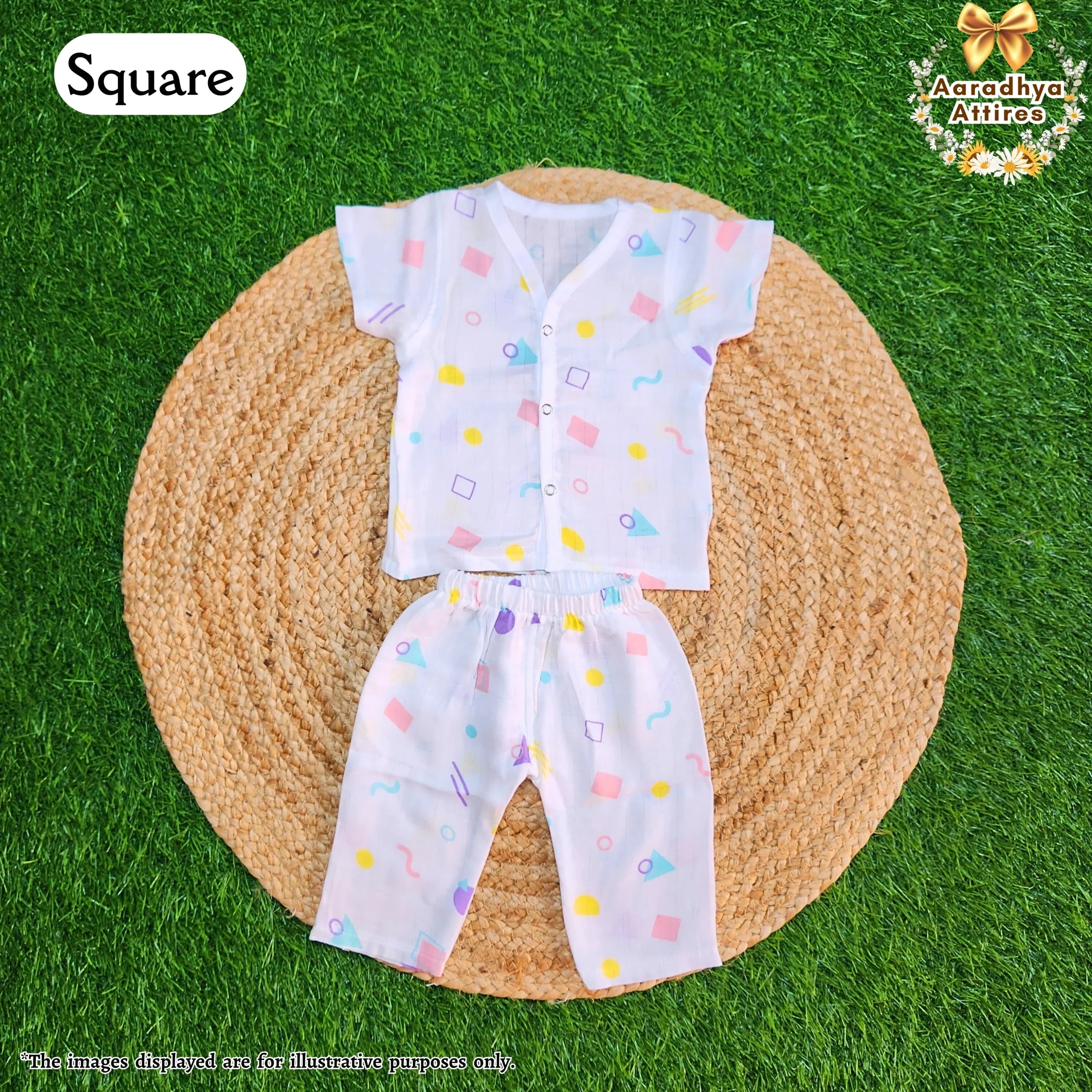 Co-Ord Set Half Sleeve & Pant - Square - 0-3 Month