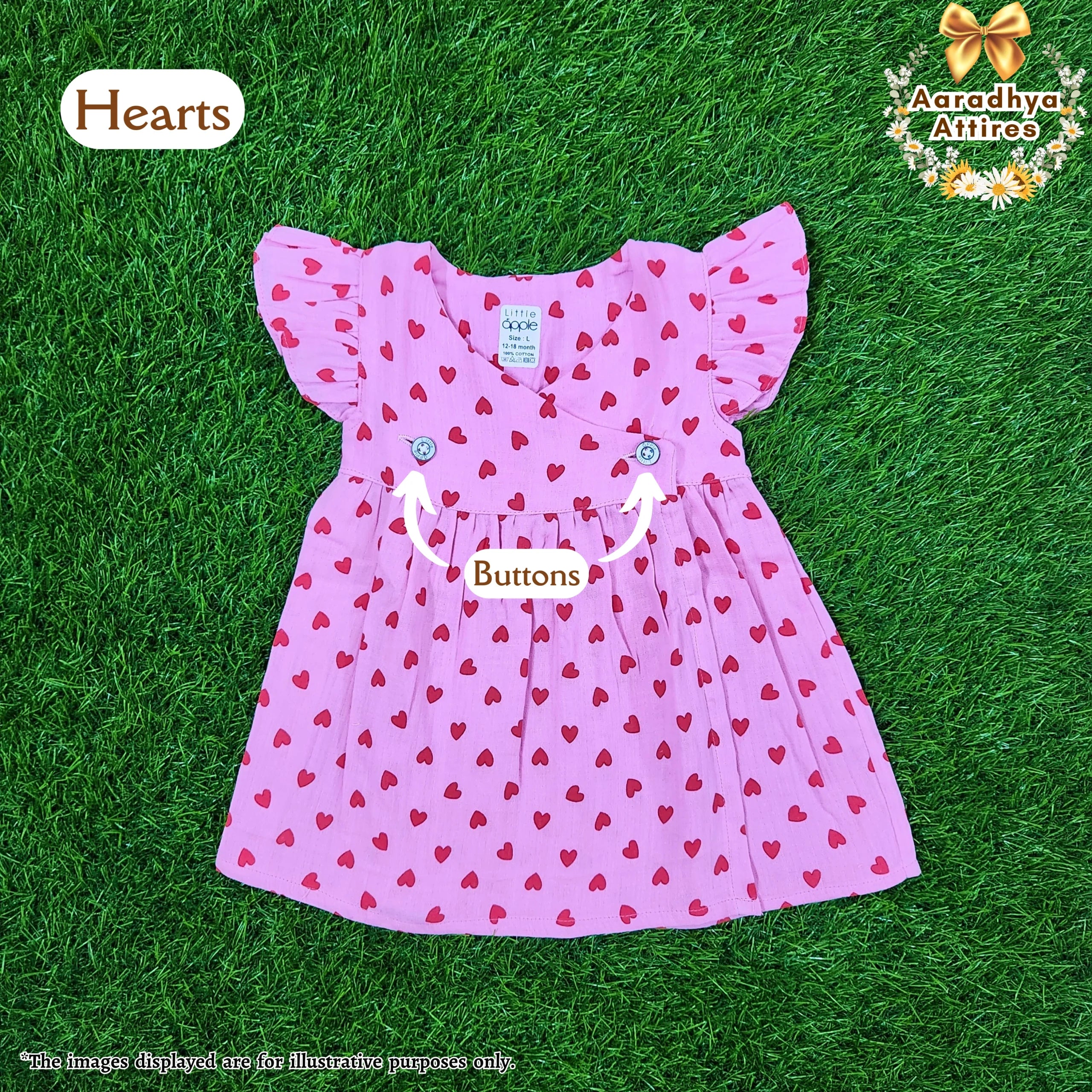 Cross Wrap Button Frock - Crinkled Muslin - Hearts. (12 - 18 Month)