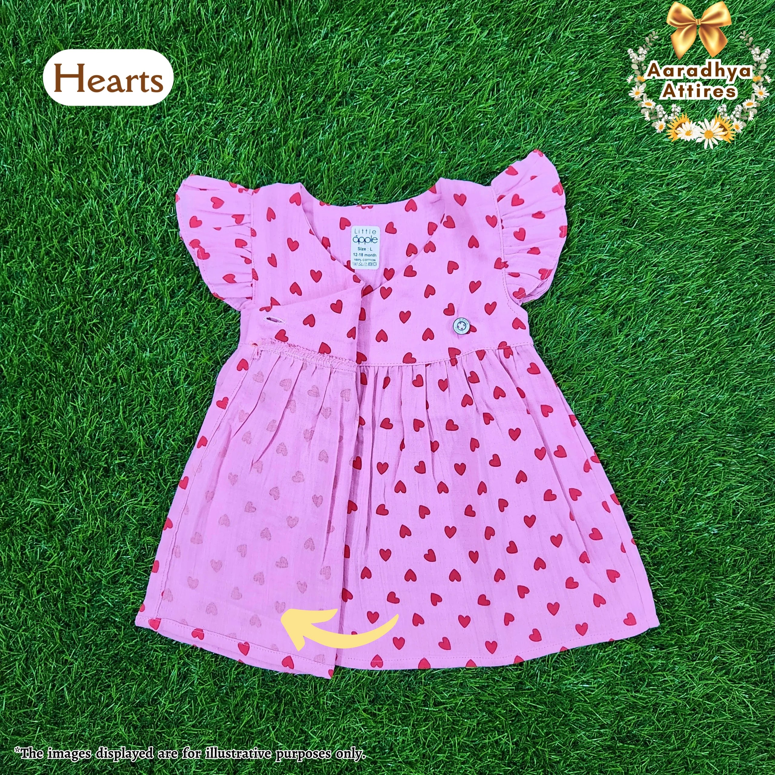 Cross Wrap Button Frock - Crinkled Muslin - Hearts. (12 - 18 Month)