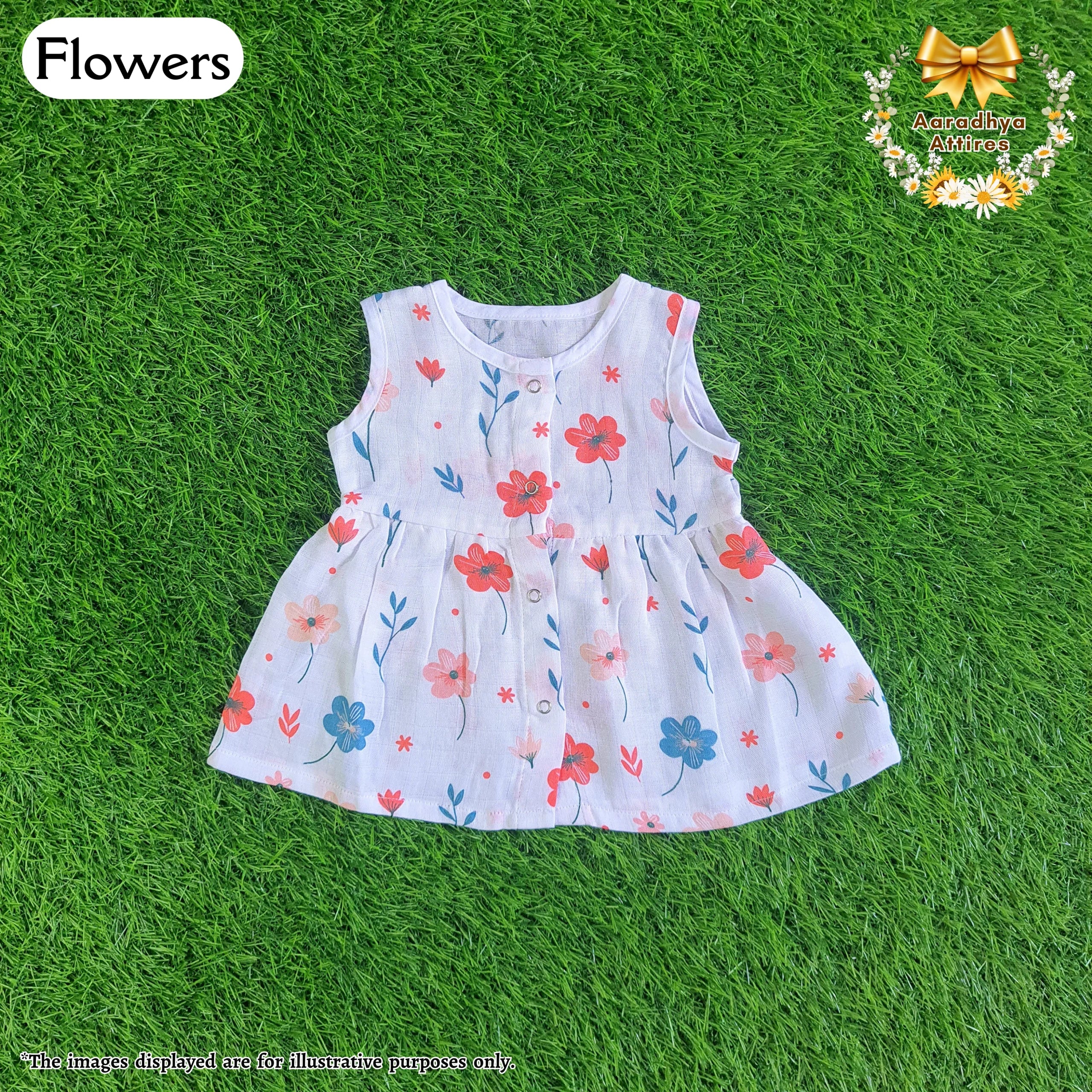 Button Frock - Flowers - 3-6 Month.