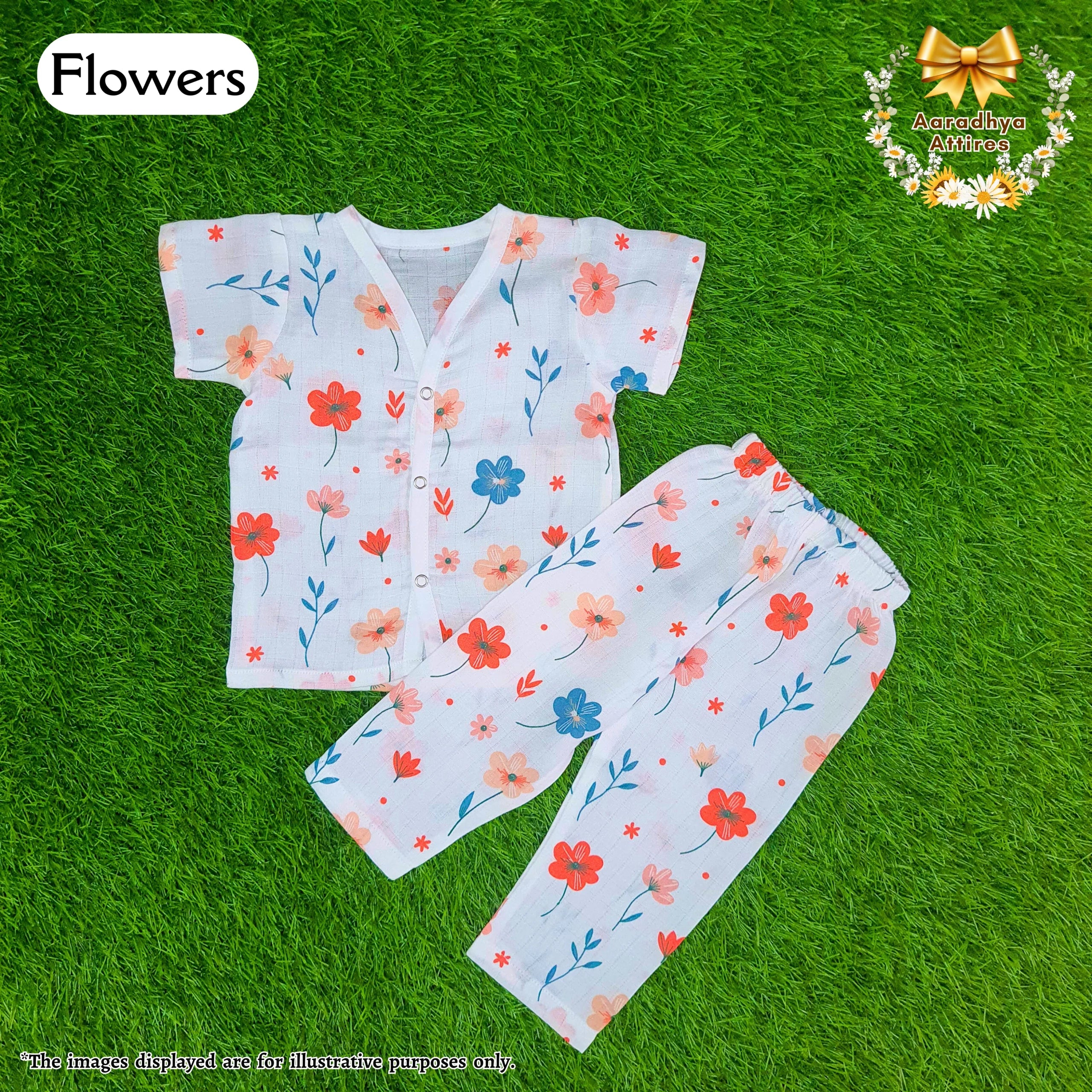 Co-Ord Set Half Sleeve & Pant - Flowers. (0-3 Month)