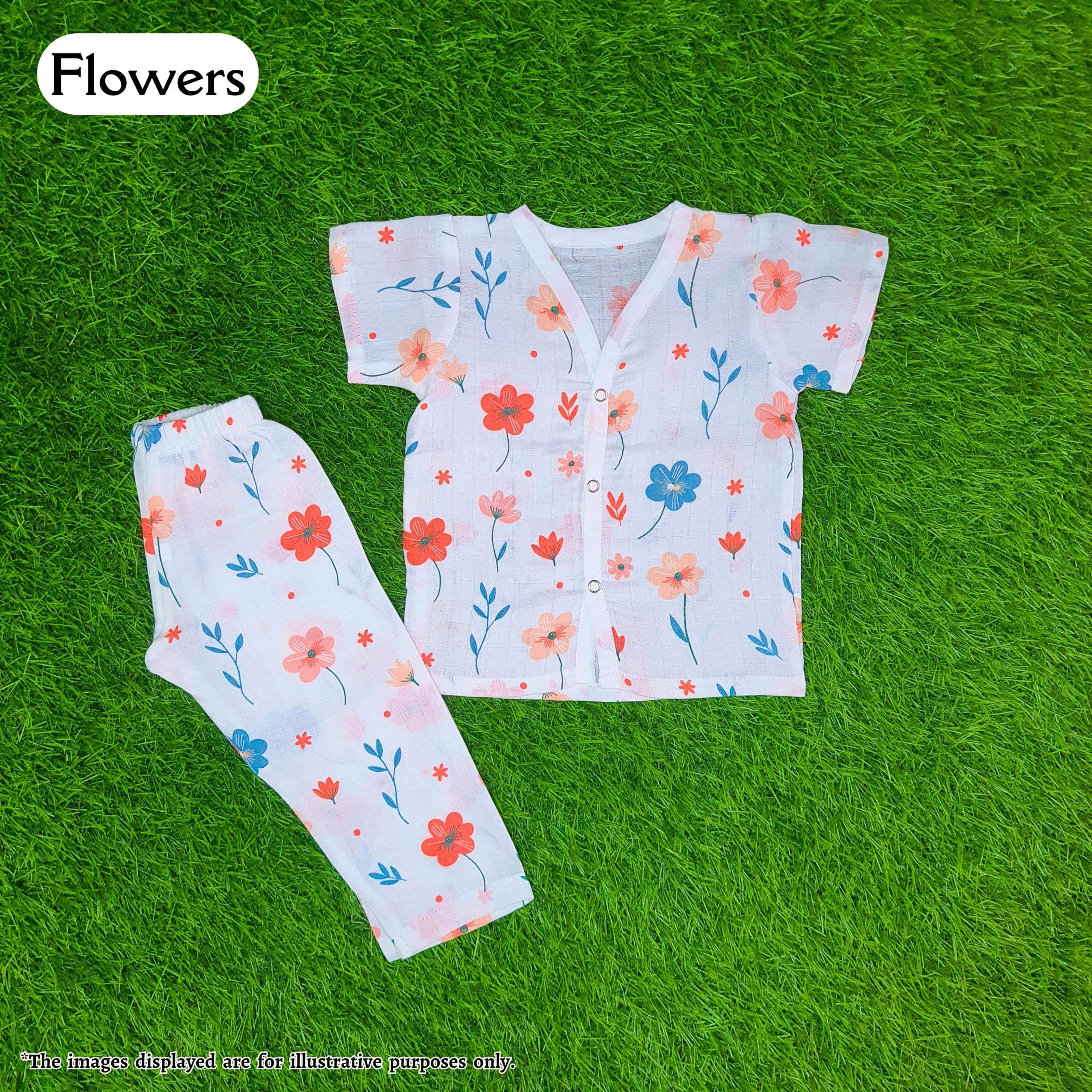 Co-Ord Set Half Sleeve & Pant - Flowers. (0-3 Month)