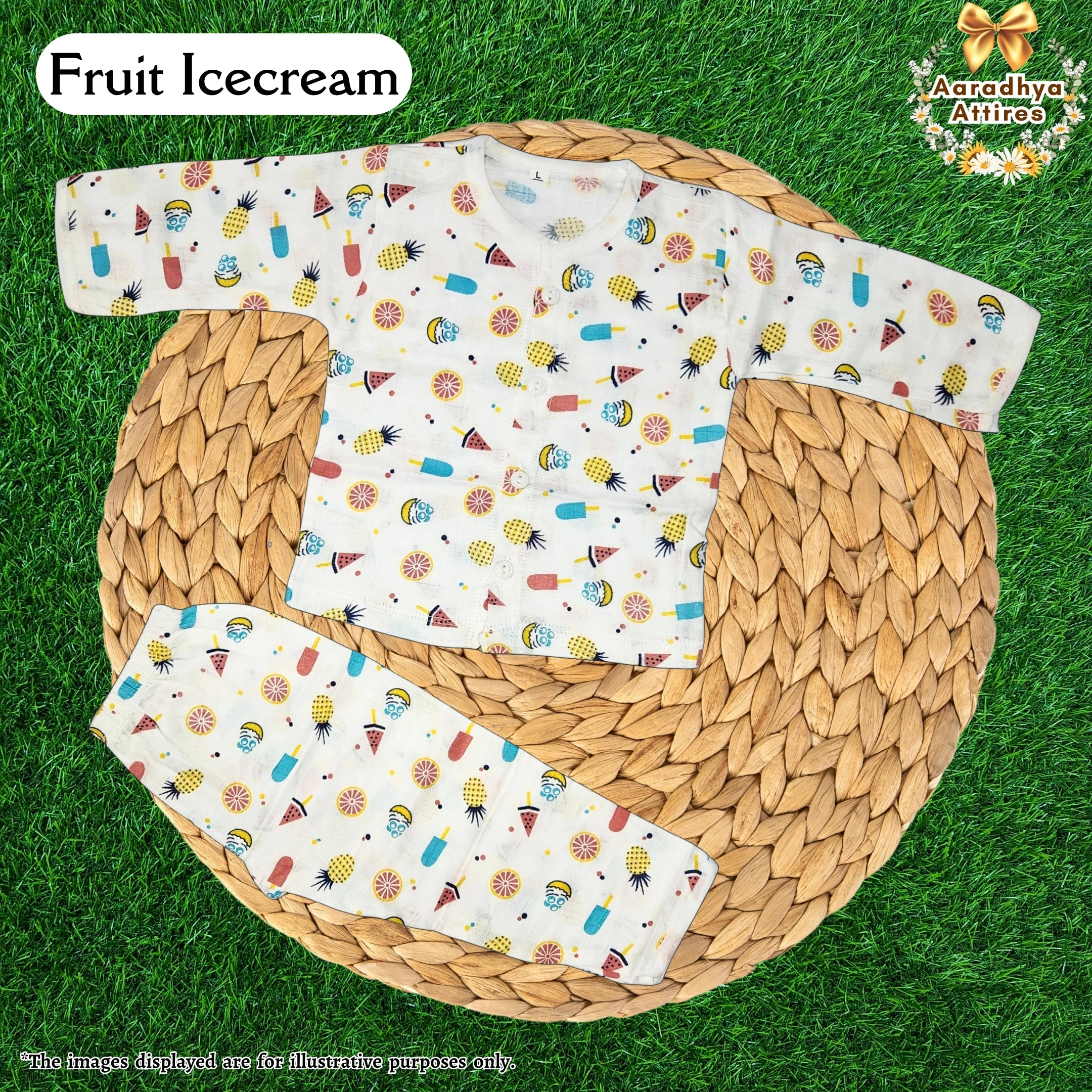 Co-Ord Set Full Sleeve & Pant - Fruit Icecream. (3-6 Month)