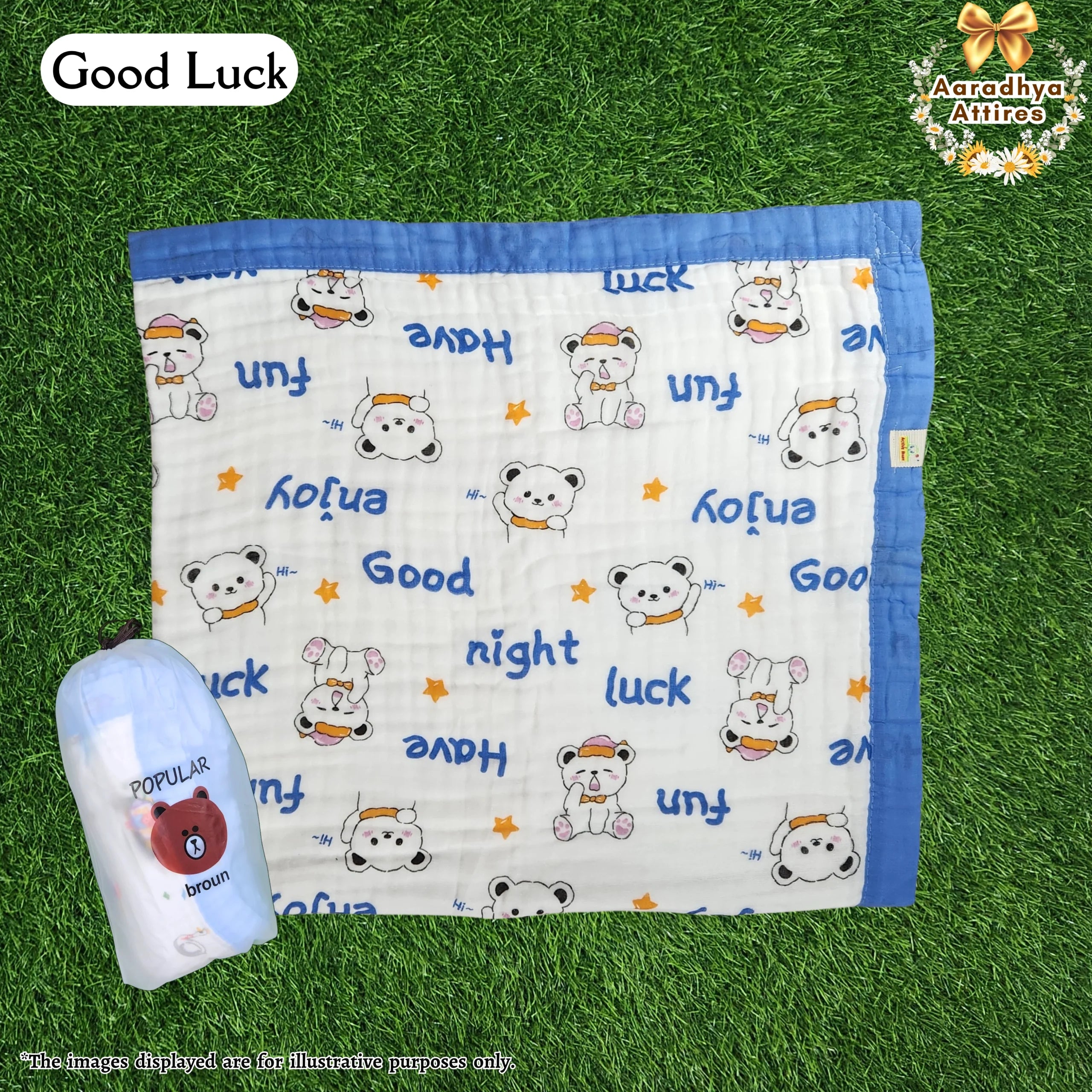 Imported Blanket - Good Luck -100 x 100 CM (6 Layered Organic Crinkled Muslin Cotton)