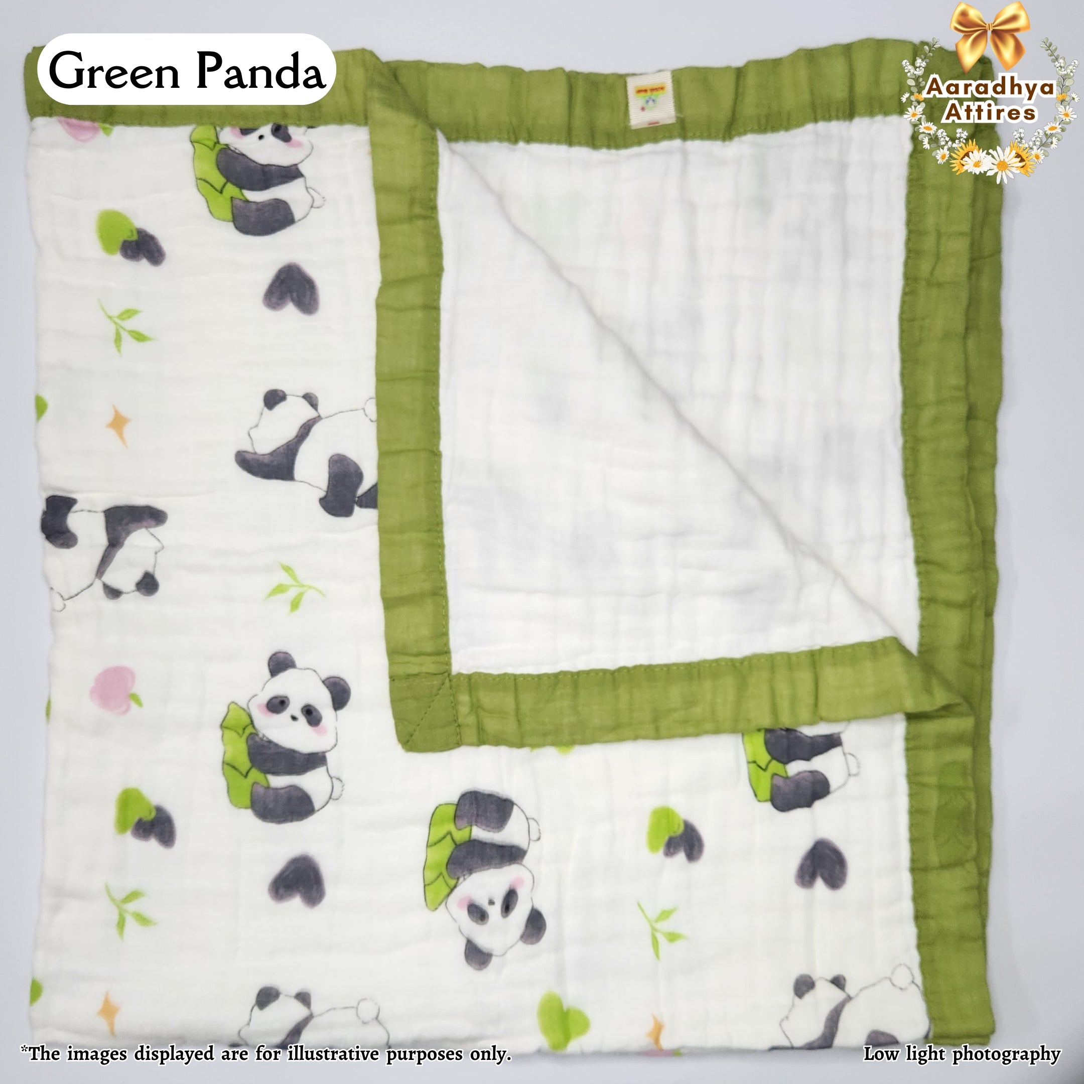 Imported Blanket - Green Panda -100 x 100 CM (6 Layered Organic Crinkled Muslin Cotton)