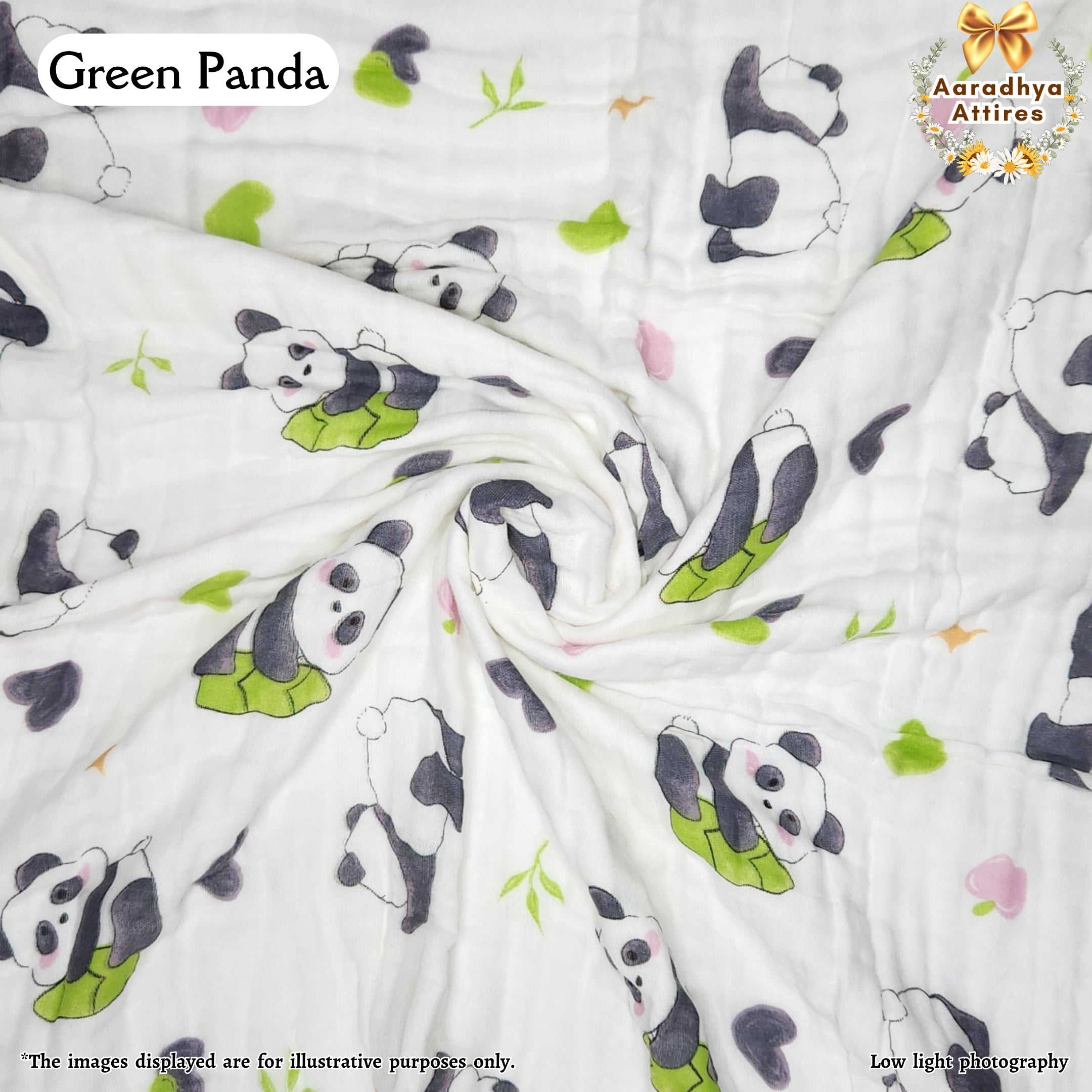 Imported Blanket - Green Panda -100 x 100 CM (6 Layered Organic Crinkled Muslin Cotton)