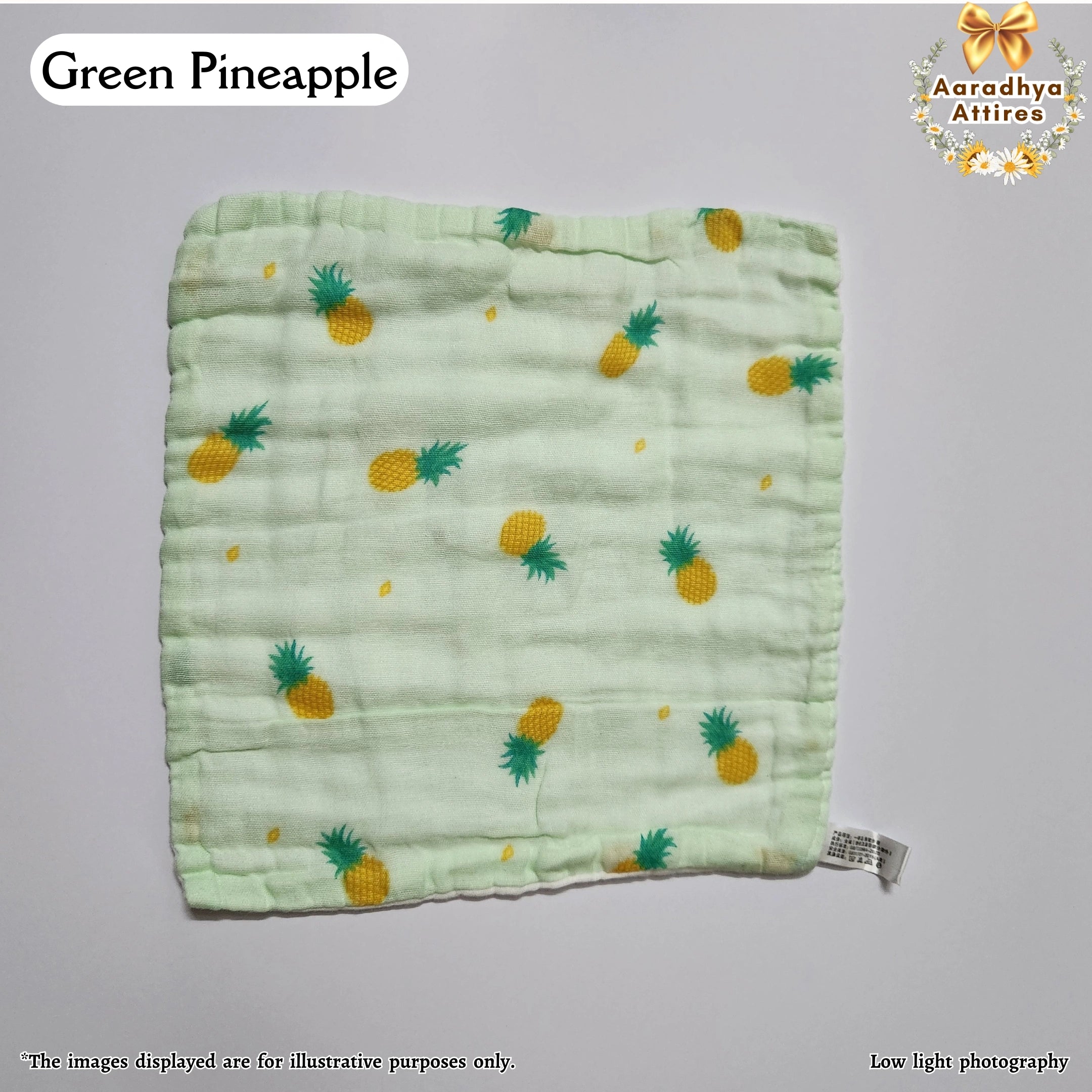 Imported Wipes - Green Pineapple - 24cm X 24cm (Multi-Layered Organic Crinkled Muslin Cotton)