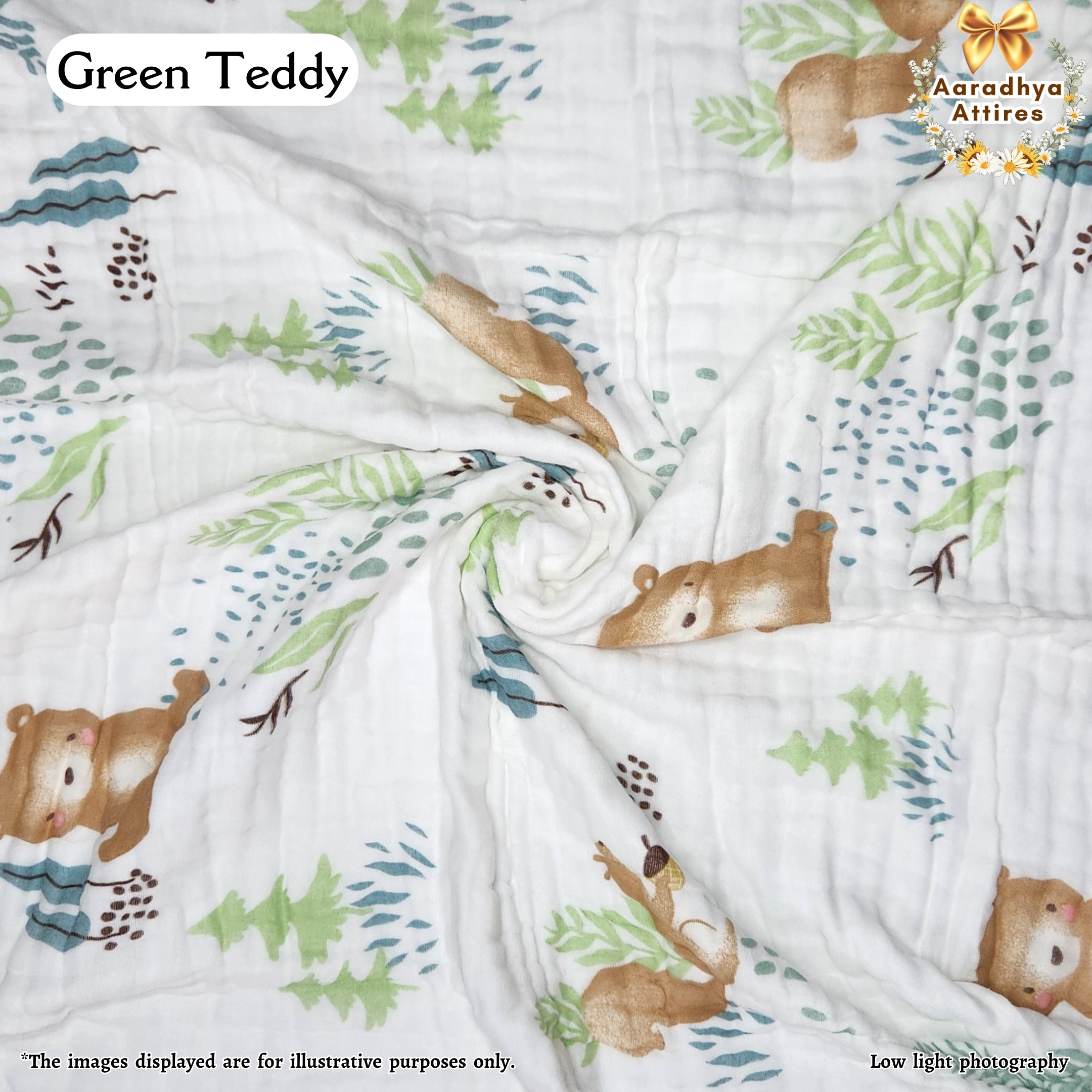 Imported Blanket - Green Teddy -100 x 100 CM (6 Layered Organic Crinkled Muslin Cotton)