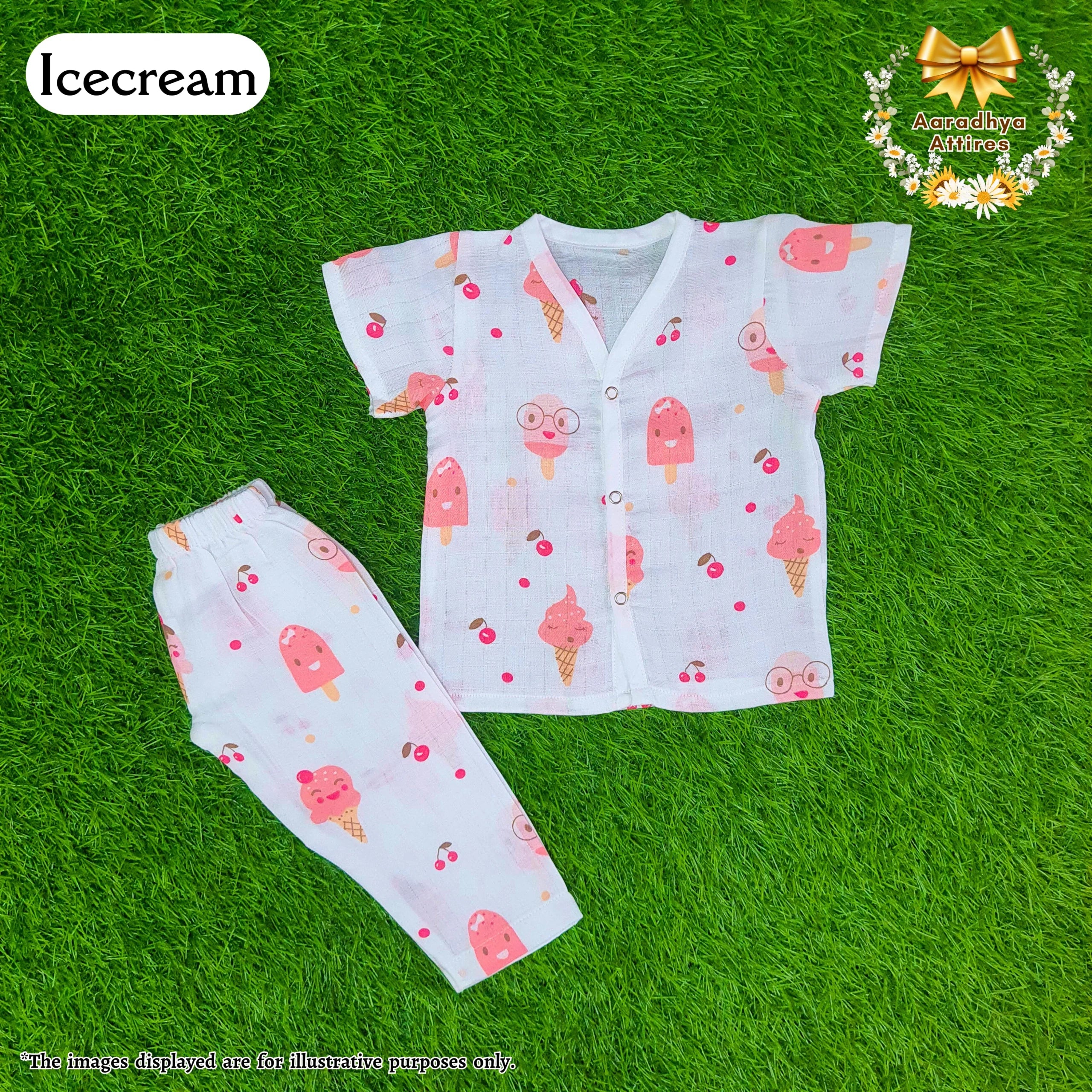 Co-Ord Set Half Sleeve & Pant - Icecream Cherry. (0-3 Month)