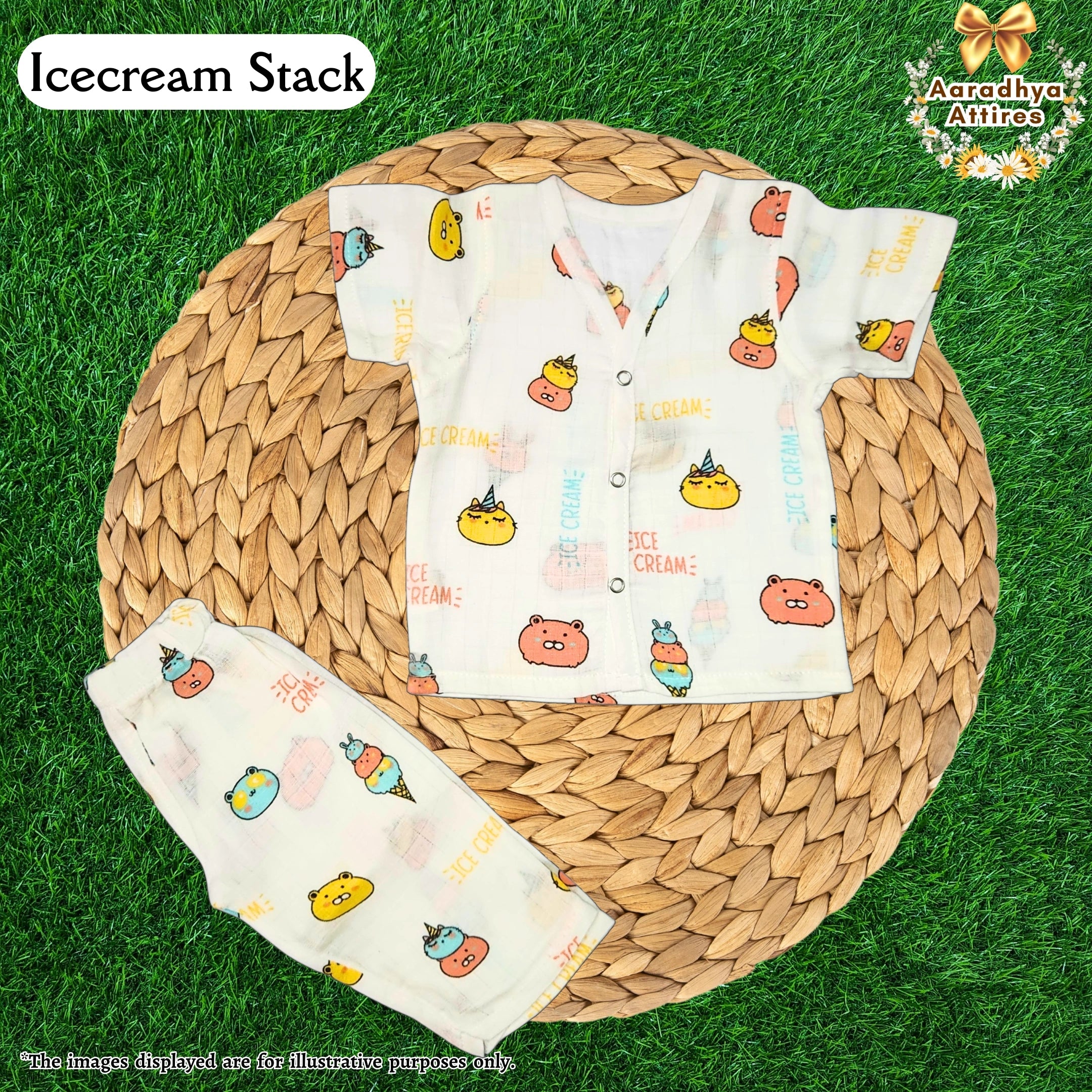 Co-Ord Set Half Sleeve & Pant - Icecream Stack. (0-3 Month)