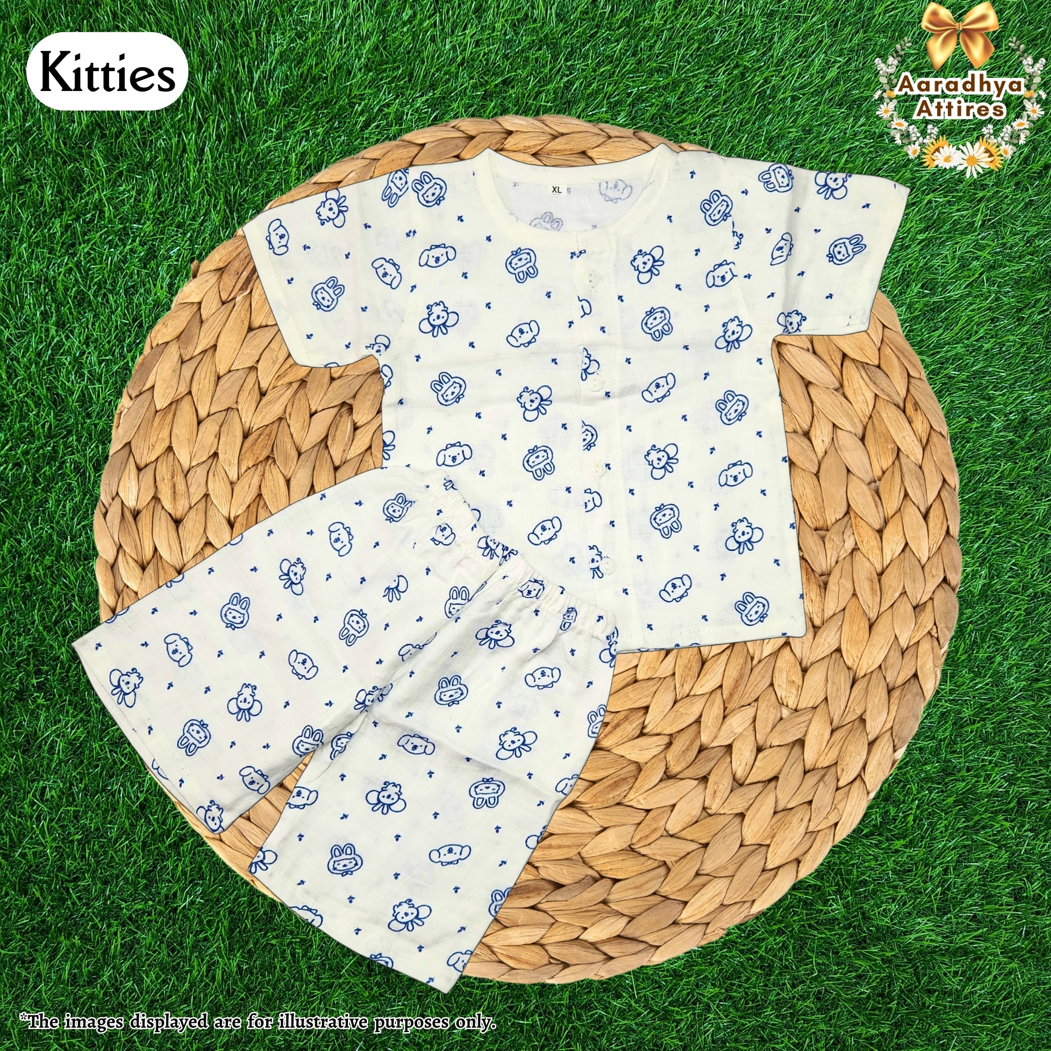 Co-Ord Set Half Sleeve & Short - Kitties. (Age: 12-18 Month)