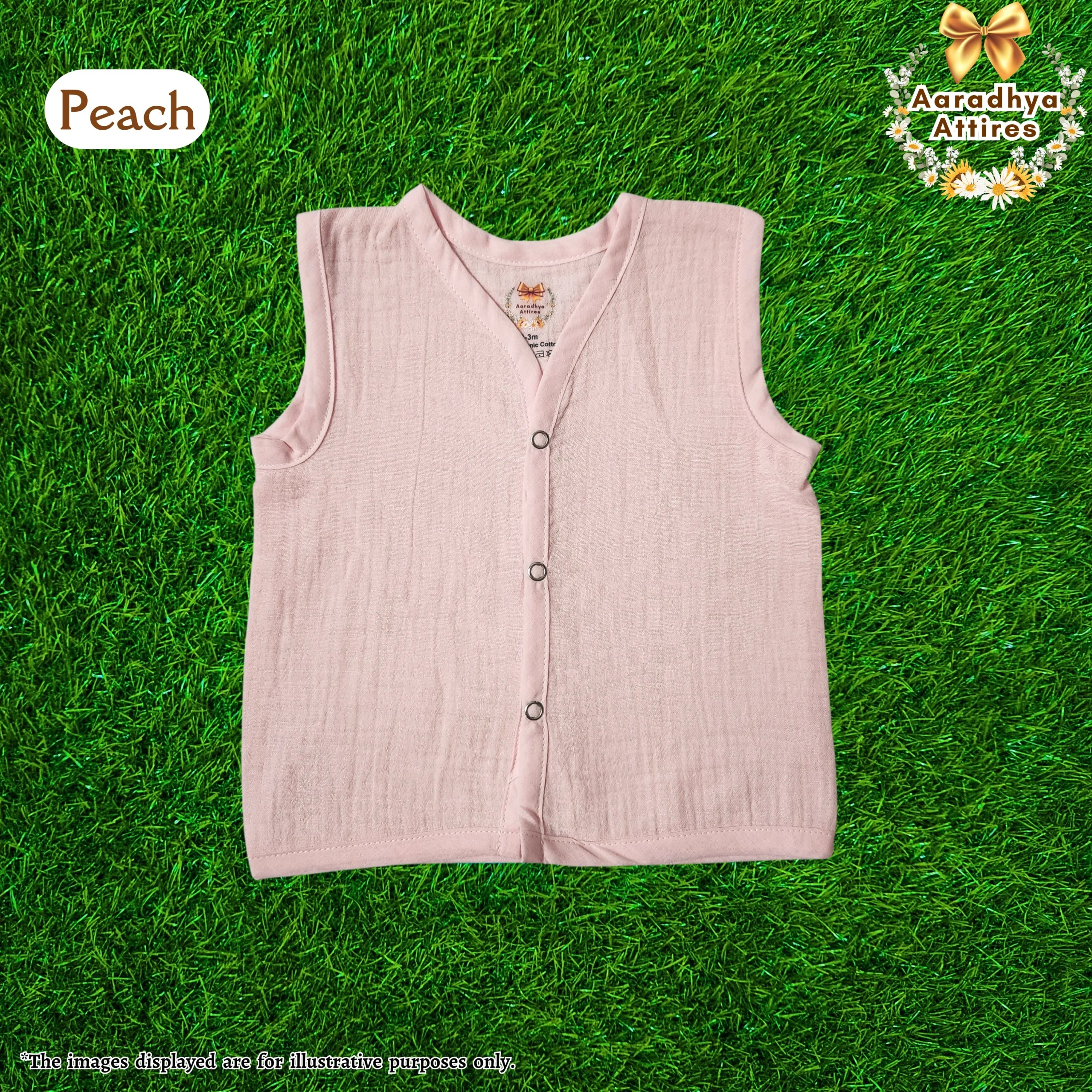 Button Jabla - Peach (Organic Crinkled Muslin Cotton) (0-3 Month)