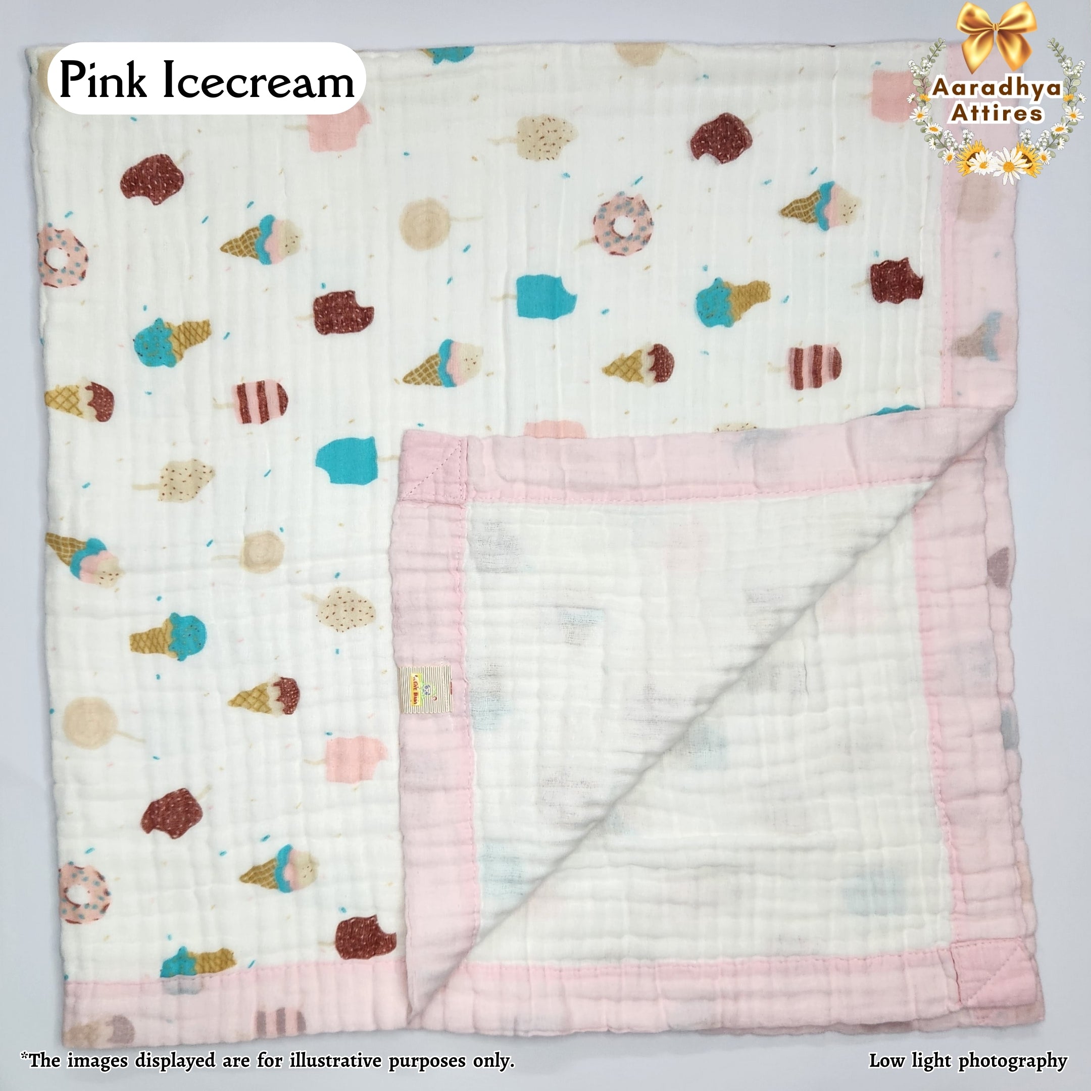 Imported Blanket - Pink IceCream -100 x 100 CM (6 Layered Organic Crinkled Muslin Cotton)