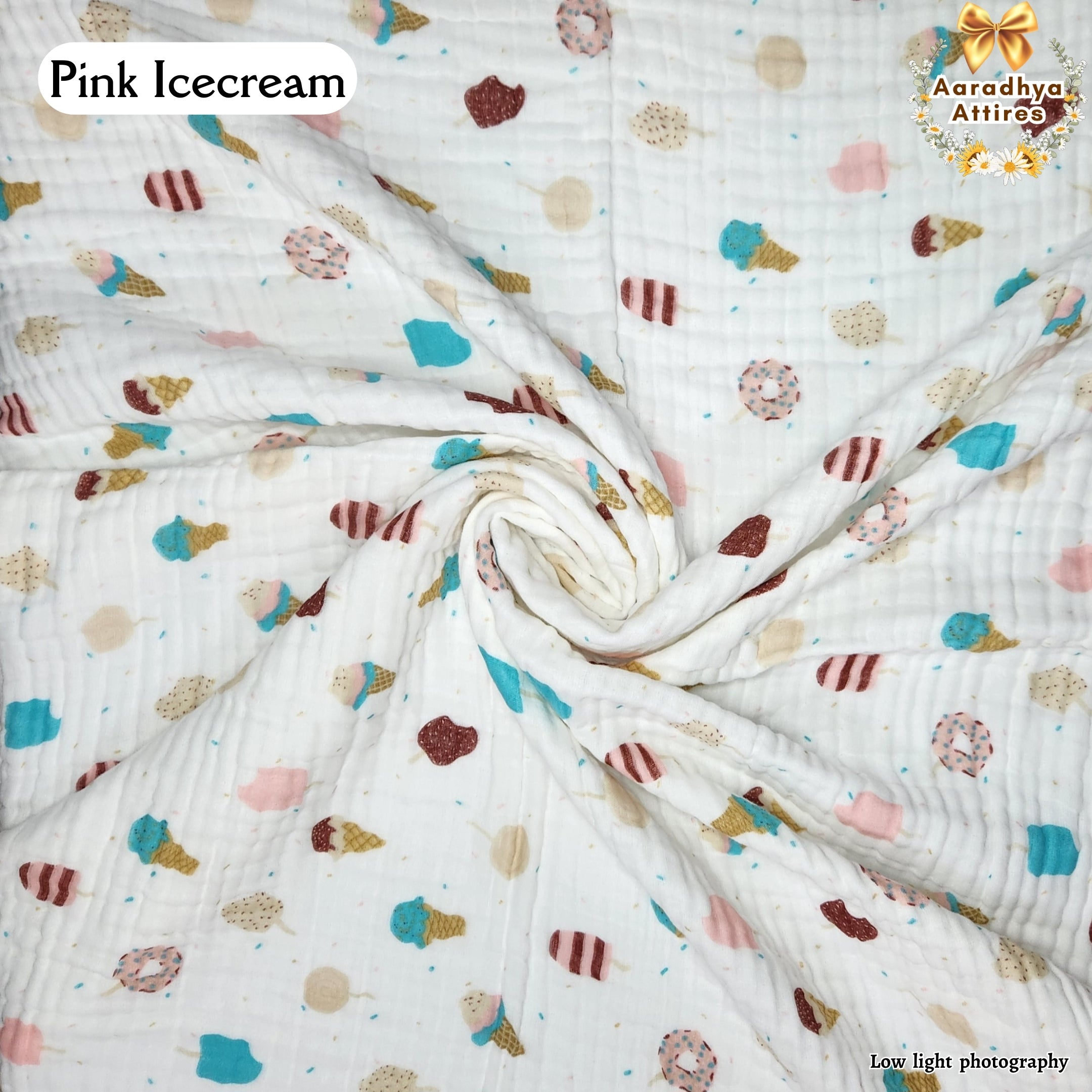 Imported Blanket - Pink IceCream -100 x 100 CM (6 Layered Organic Crinkled Muslin Cotton)