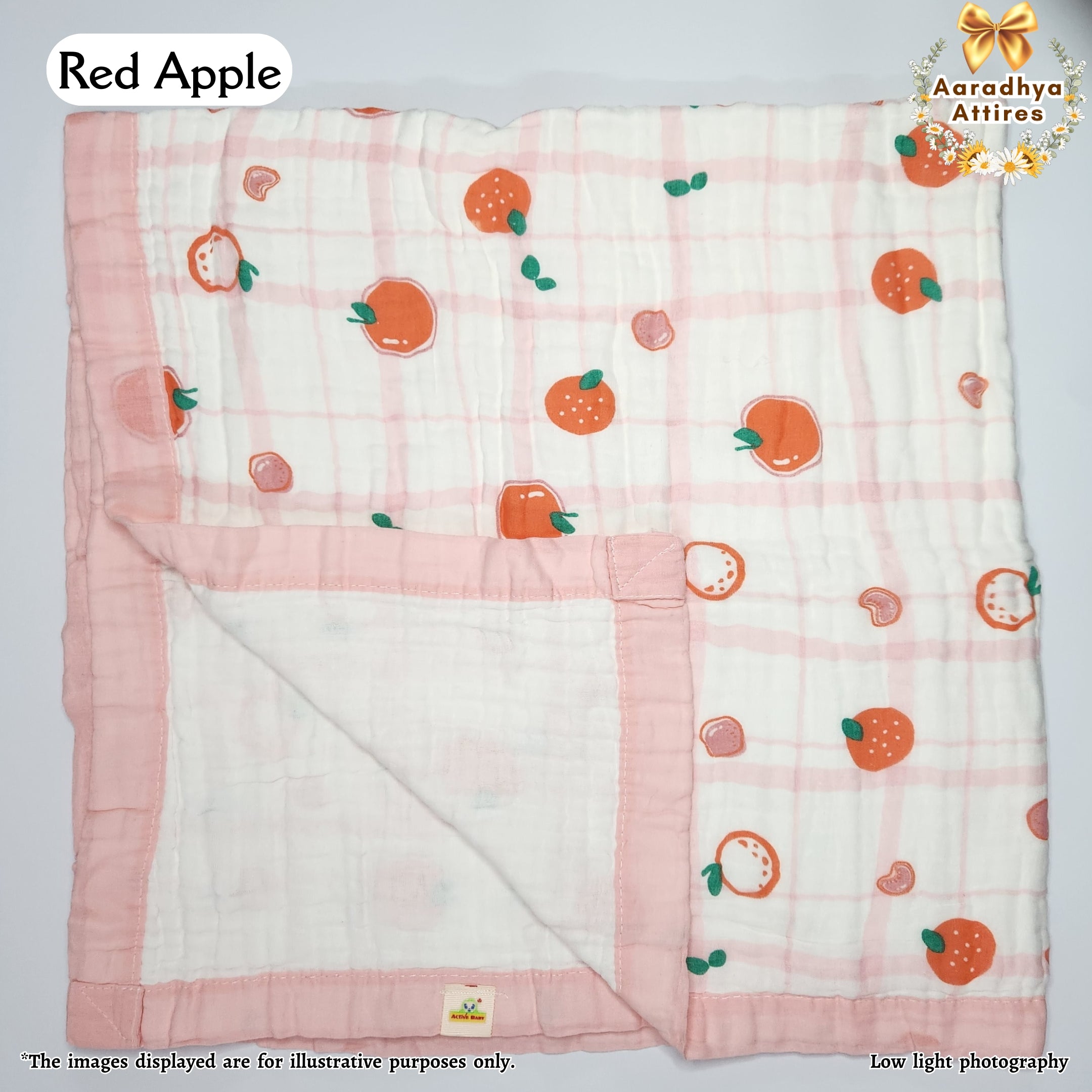 Imported Blanket - Red Apple -100 x 100 CM (6 Layered Organic Crinkled Muslin Cotton)