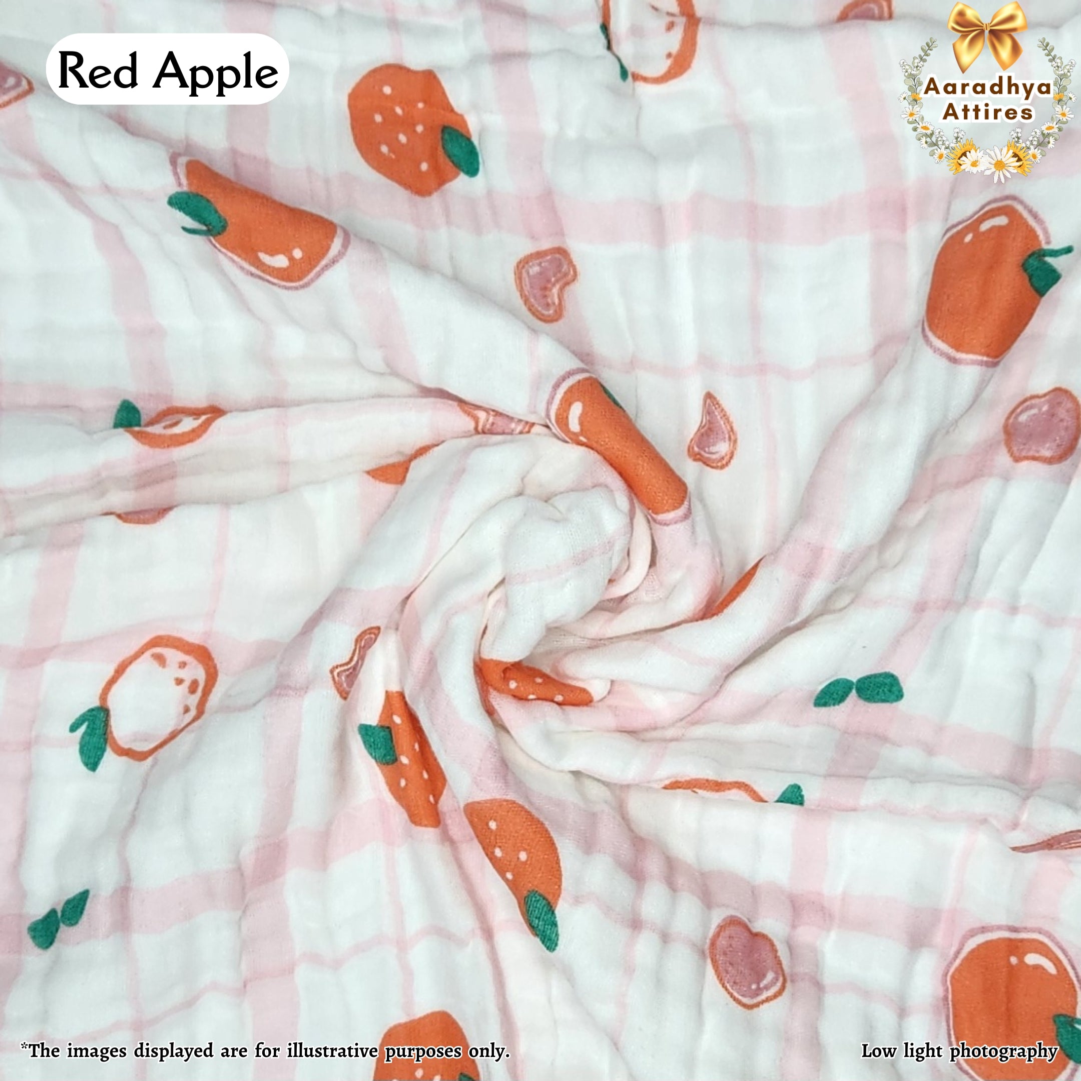 Imported Blanket - Red Apple -100 x 100 CM (6 Layered Organic Crinkled Muslin Cotton)