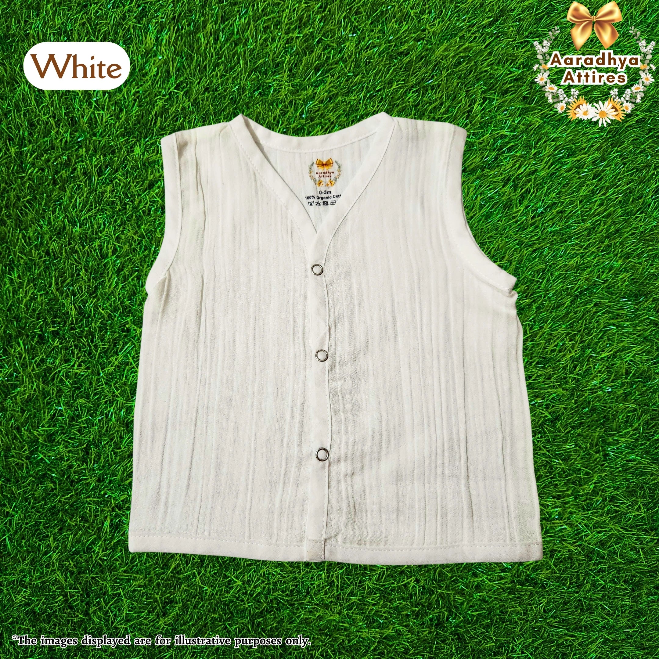 Button Jabla - White (Organic Crinkled Muslin Cotton) (0-3 Month)