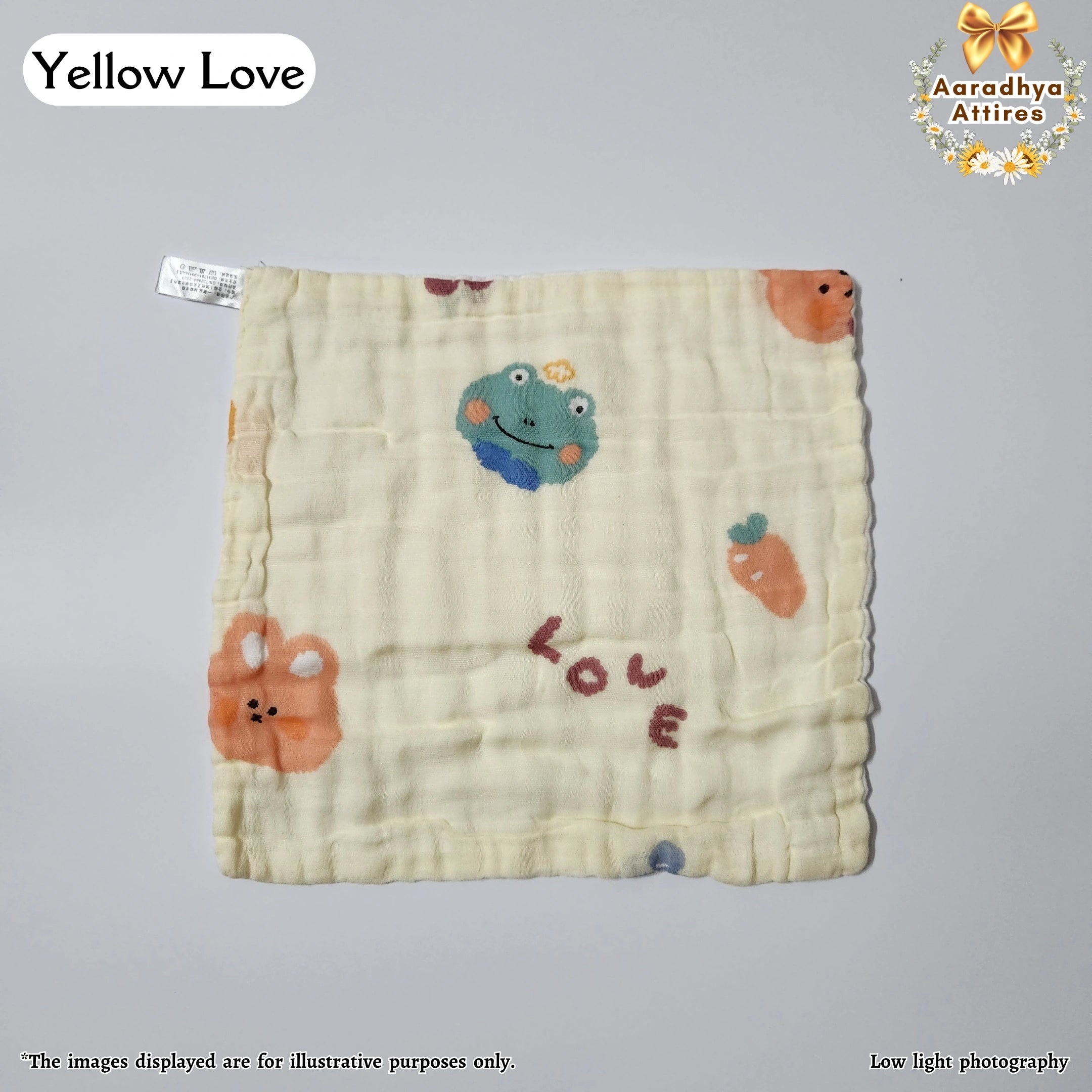 Imported Wipes - Yellow  - 24cm X 24cm (Multi-Layered Organic Crinkled Muslin Cotton)