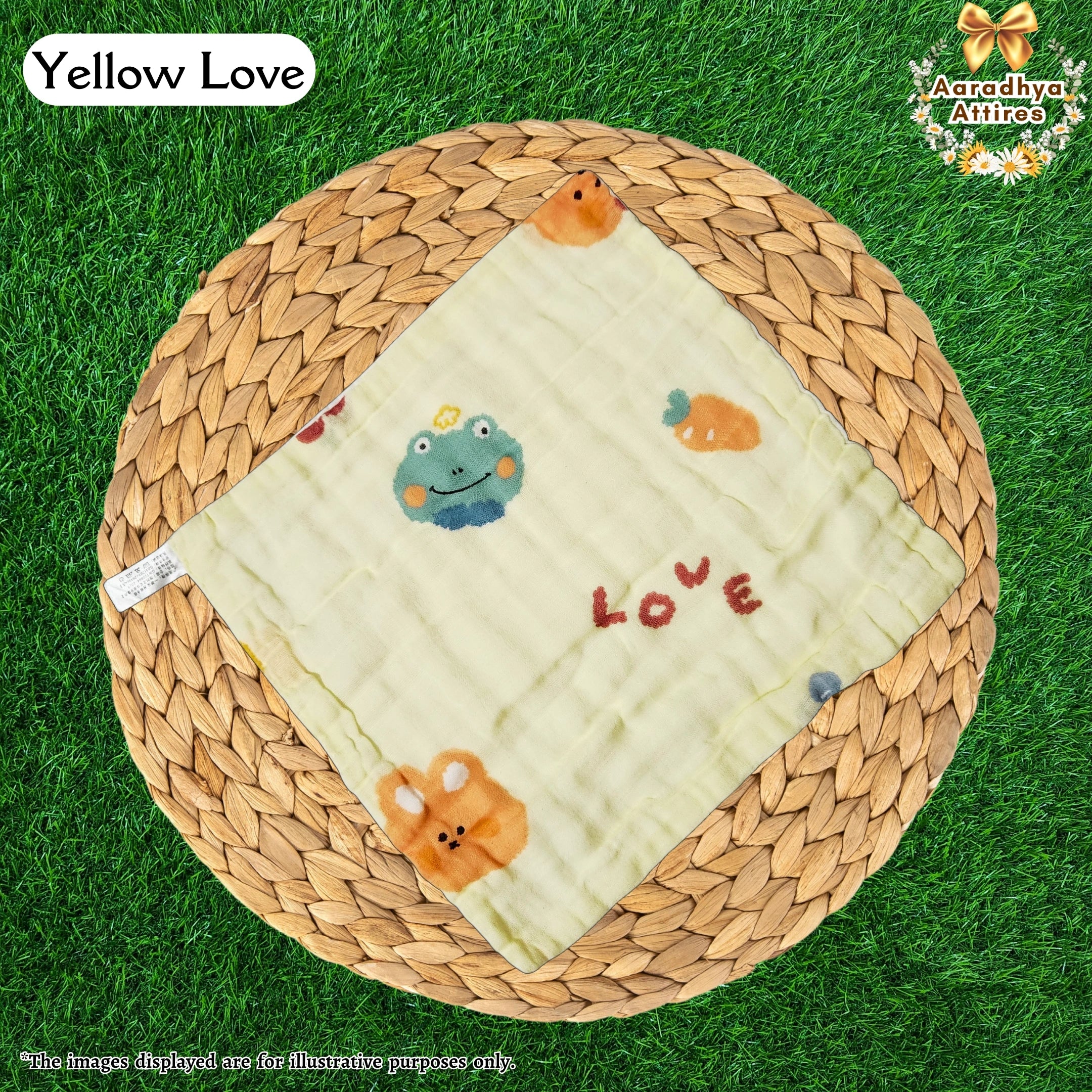 Imported Wipes - Yellow  - 24cm X 24cm (Multi-Layered Organic Crinkled Muslin Cotton)