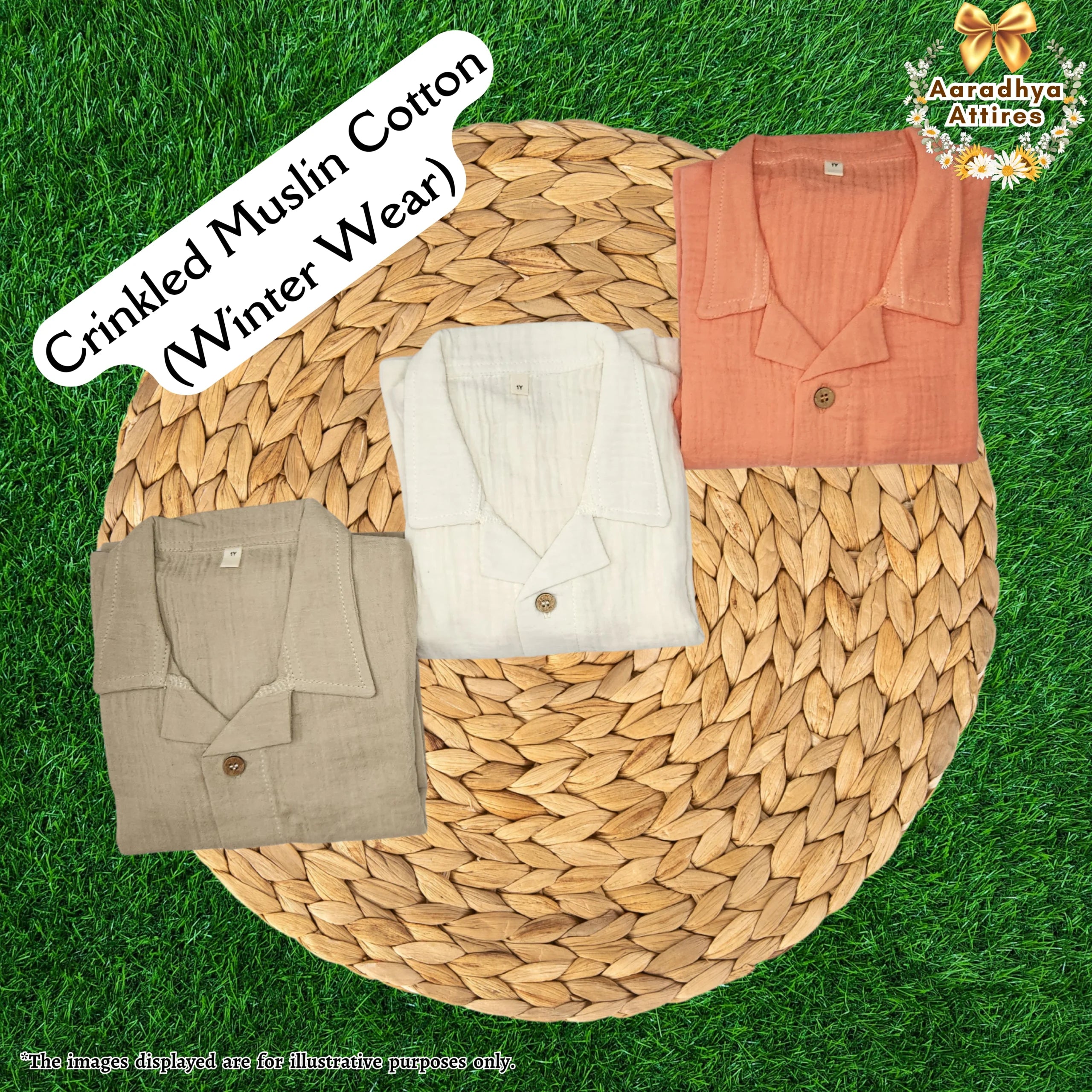 Co-Ord Set Half Sleeve & Pant - Beig. (Size: 3 Year) (Crinkled Muslin Cotton)